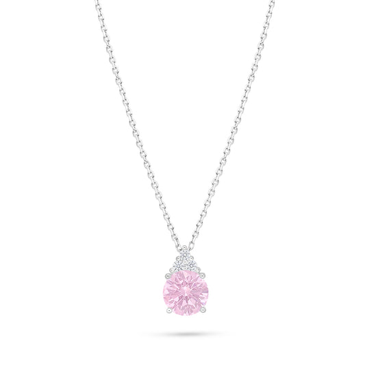 Sterling Silver 925 Necklace Rhodium Plated Embedded With pink Zircon And White Zircon