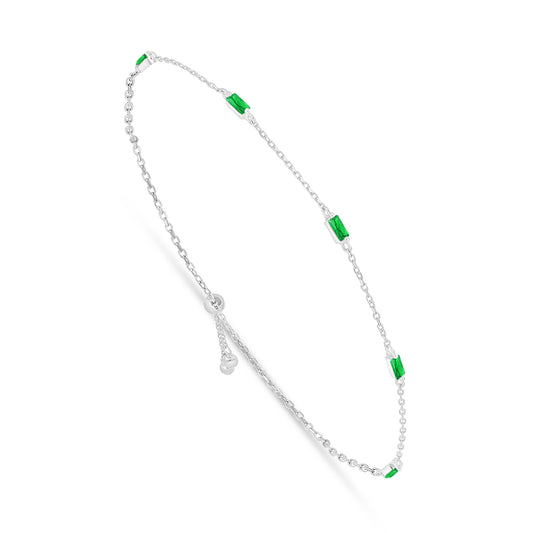 Sterling Silver 925 Bracelet Rhodium Plated Embedded With Emerald Zircon