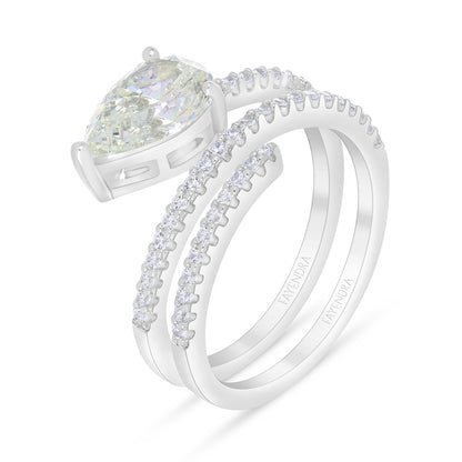 Sterling Silver 925 Ring Rhodium Plated Embedded With Diamond Zircon And White Zircon