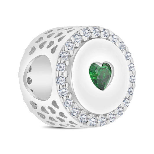 Sterling Silver 925 CHARM Rhodium Plated Embedded With Emerald And White CZ