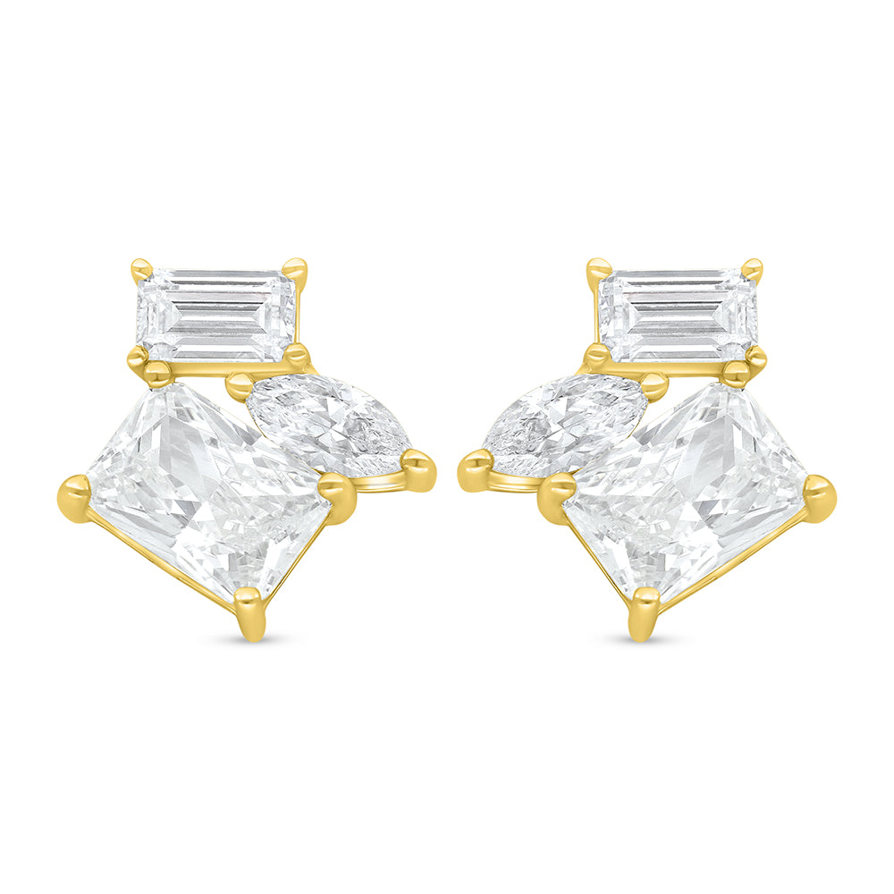Sterling Silver 925 Earring Golden Plated Embedded With White Zircon