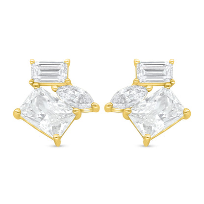 Sterling Silver 925 Earring Golden Plated Embedded With White Zircon