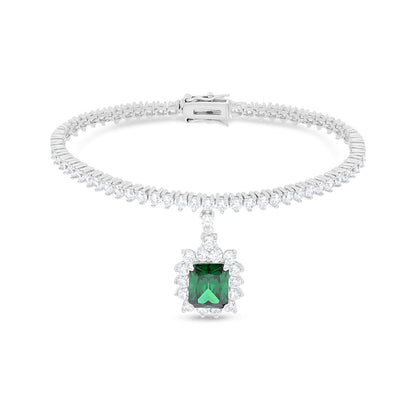 Sterling Silver 925 SET Rhodium Plated Embedded With Emerald Zircon And White CZ