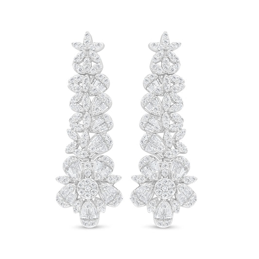 Sterling Silver 925 Earring Rhodium Plated Embedded With White Zircon