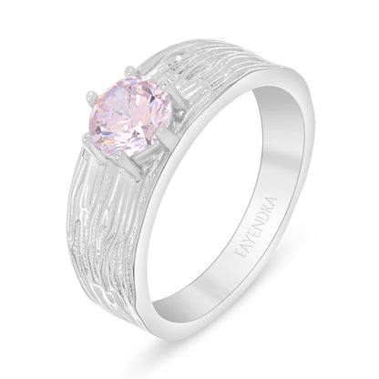Sterling Silver 925 Ring Rhodium Plated Embedded With Pink Zircon