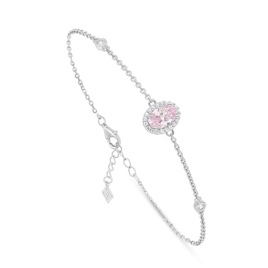 Sterling Silver 925 Bracelet Rhodium Plated Embedded With Pink Zircon And White Zircon