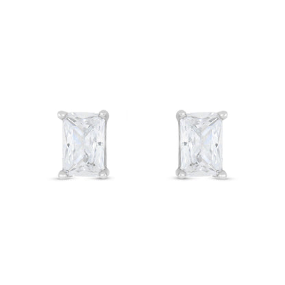 Sterling Silver 925 Earring Rhodium Plated Embedded With White Zircon