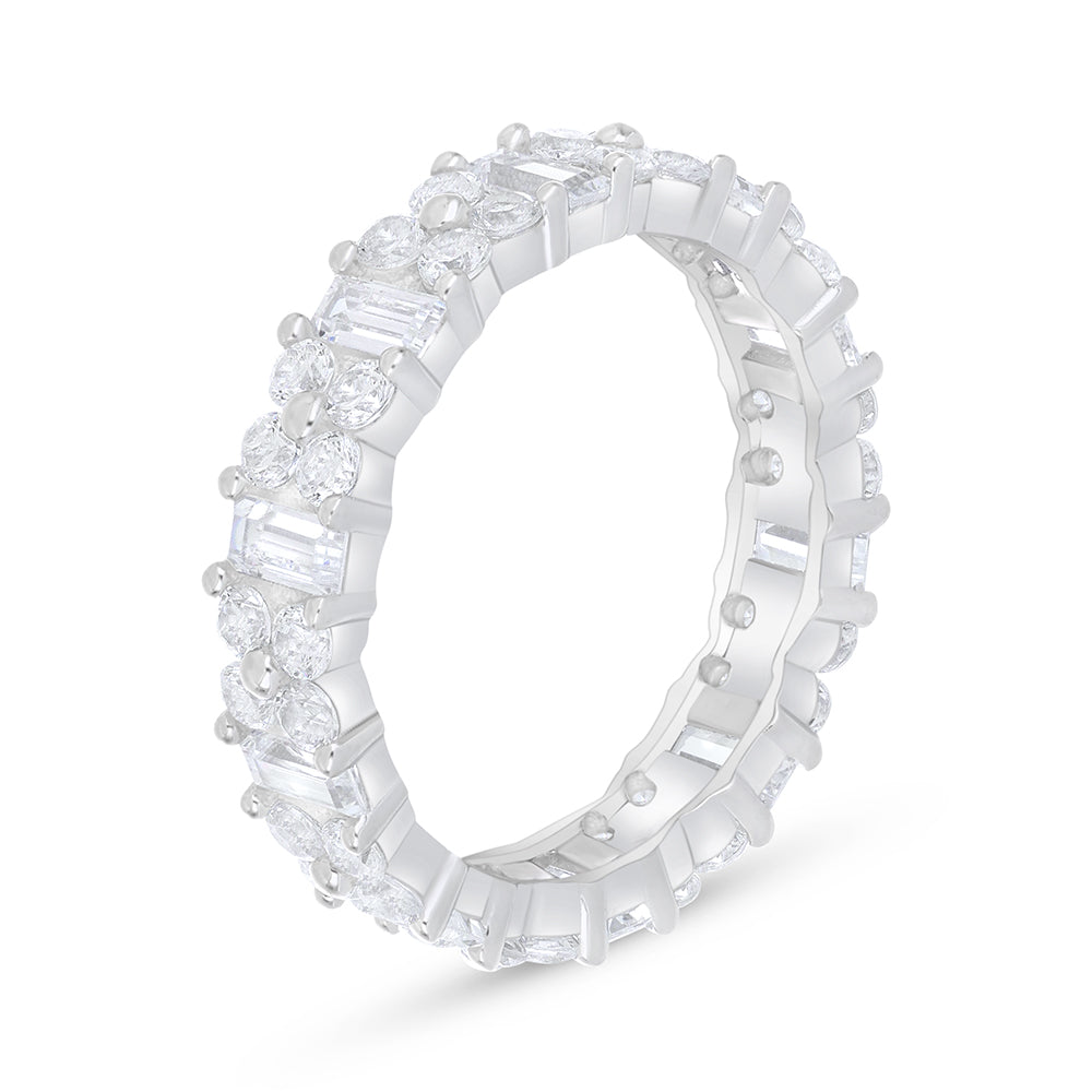 Sterling Silver 925 Ring Rhodium Plated Embedded With White Zircon