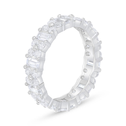Sterling Silver 925 Ring Rhodium Plated Embedded With White Zircon