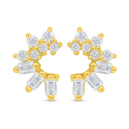 Sterling Silver 925 Earring Golden Plated Embedded With White Zircon