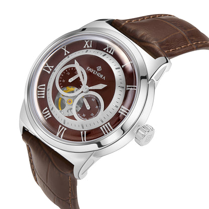 Stainless Steel 316L Watch Silver Color Brown Leather For Men - BROWN MOP DIAL