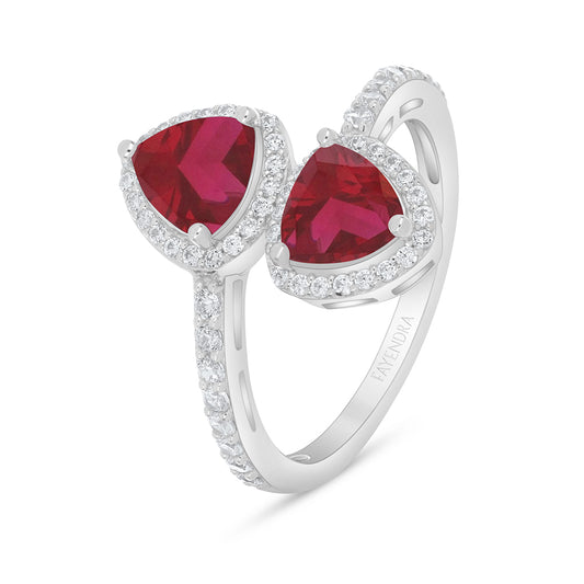 Sterling Silver 925 Ring Rhodium Plated Embedded With Ruby Corundum And White Zircon