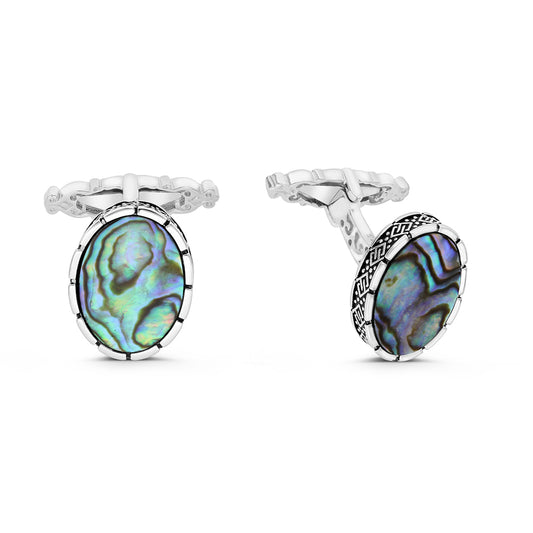 Sterling Silver 925 Cufflink Rhodium And Black Plated Embedded With Blue Shell