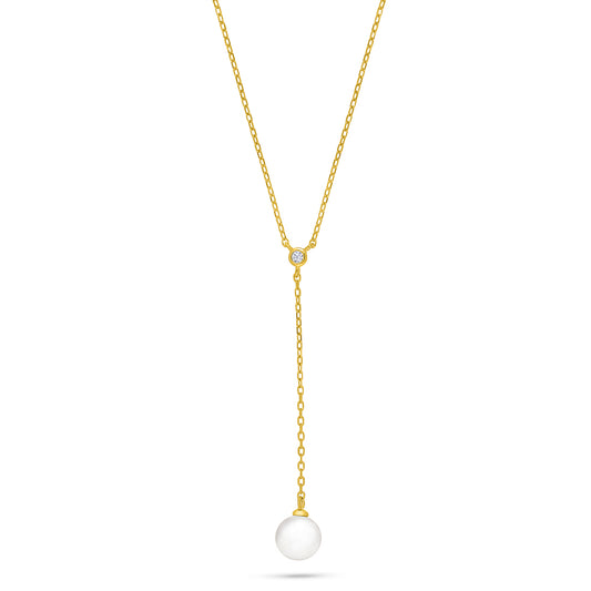 Sterling Silver 925 Necklace Golden Plated Embedded With Natural White Pearl And White Zircon