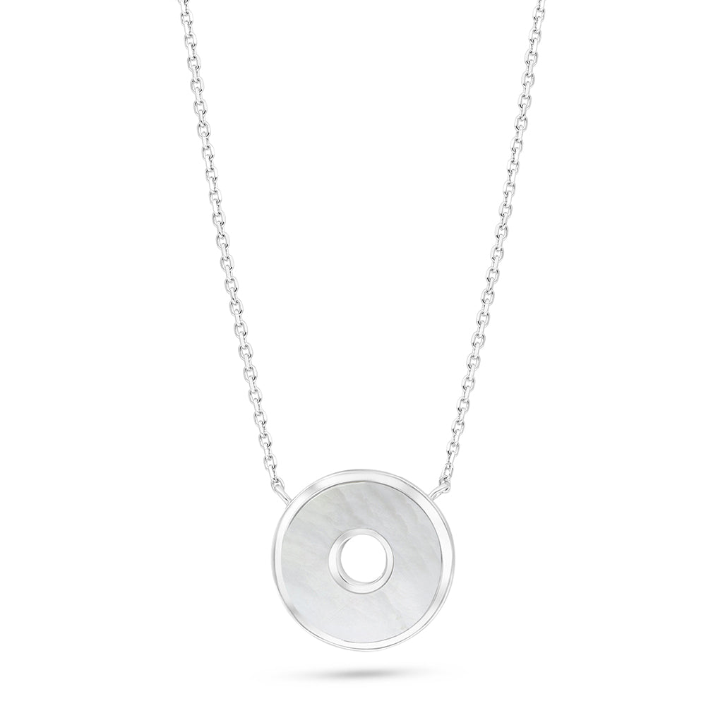 Sterling Silver 925 Necklace Rhodium Plated Embedded With White Shell And White Zircon