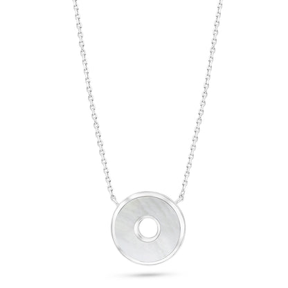 Sterling Silver 925 Necklace Rhodium Plated Embedded With White Shell And White Zircon
