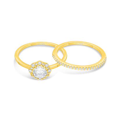 Sterling Silver 925 Ring (Twins) Golden Plated Embedded With White Zircon