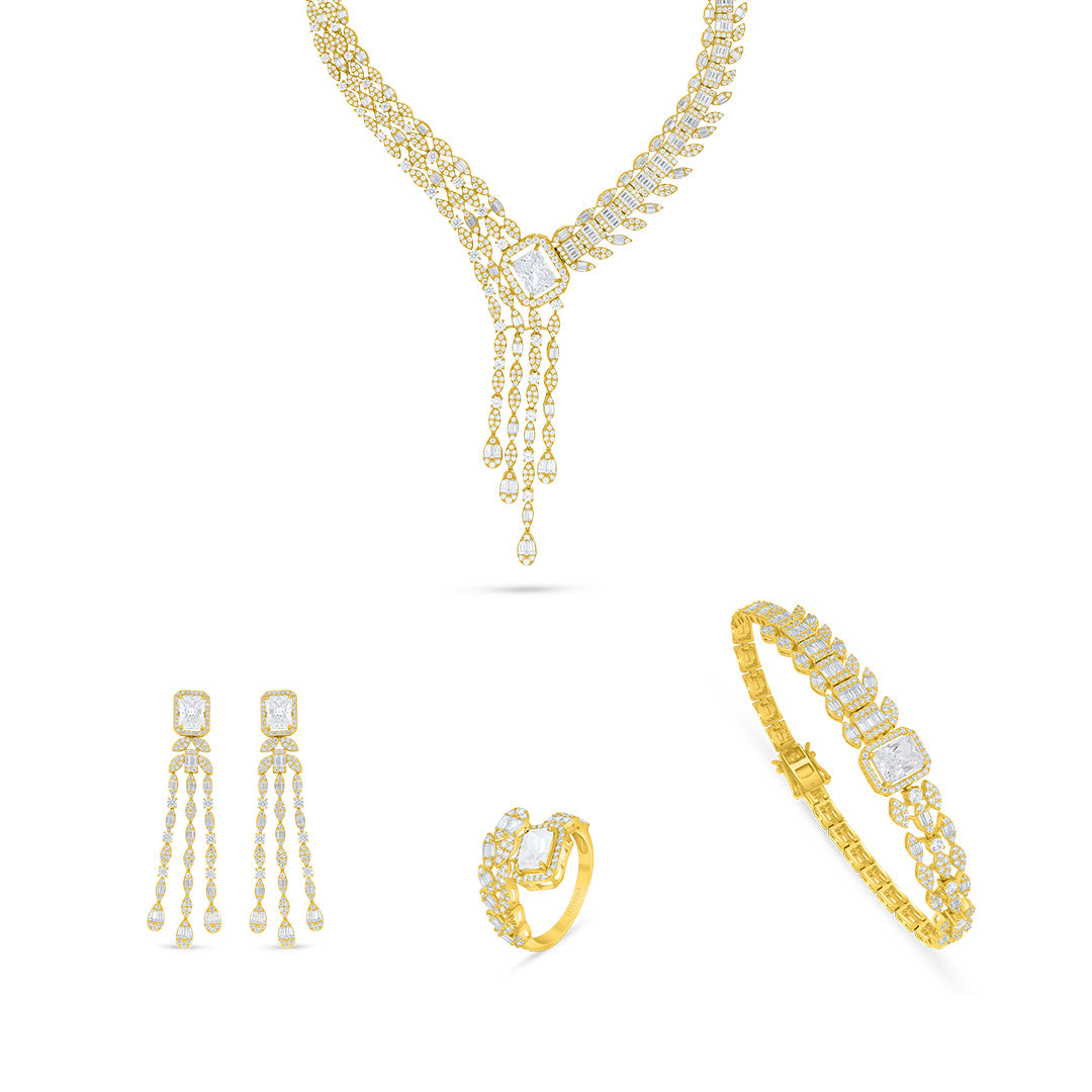 Sterling Silver 925 Set Golden Plated Embedded With White Zircon