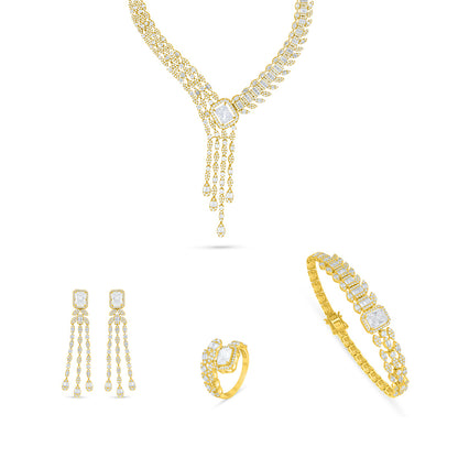 Sterling Silver 925 Set Golden Plated Embedded With White Zircon