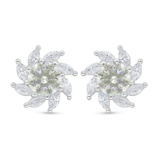 Sterling Silver 925 Earring Rhodium Plated Embedded With Diamond Zircon And White Zircon