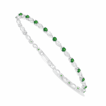 Sterling Silver 925 Bracelet Rhodium Plated Embedded With Emerald Zircon And White Zircon