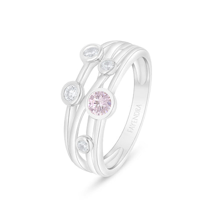 خاتم من الفضة الخالصة عيار 925 مطلي روديوم مرصع زركون بنك و فص ابيض