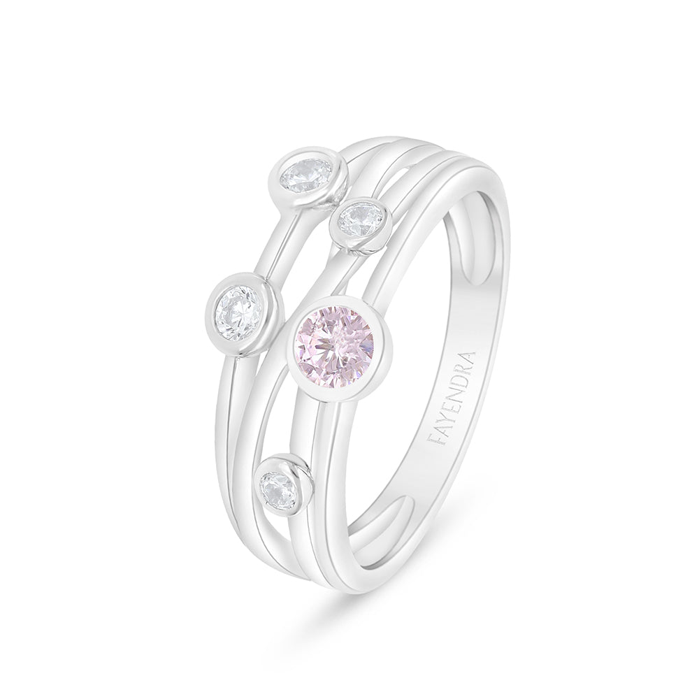 خاتم من الفضة الخالصة عيار 925 مطلي روديوم مرصع زركون بنك و فص ابيض