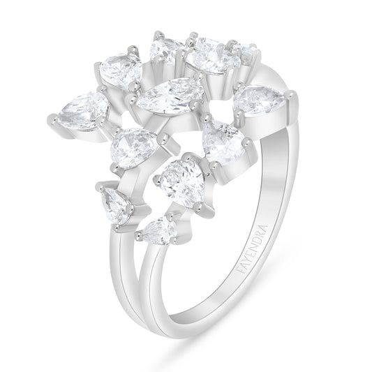 Sterling Silver 925 Ring Rhodium Plated Embedded With White Zircon