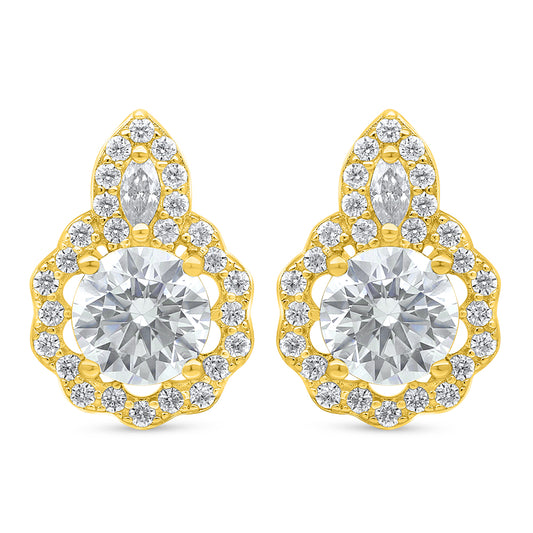 Sterling Silver 925 Earring Golden Plated Embedded With White Zircon