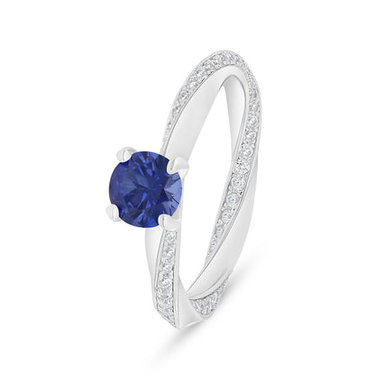 خاتم من الفضة الخالصة عيار 925 مطلي روديوم مرصع زفير كروندوم و فص ابيض