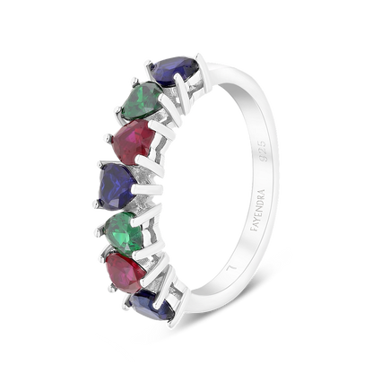 Sterling Silver 925 Ring Rhodium Plated Sapphire Corundum , Ruby Corundum , Emerald Zircon