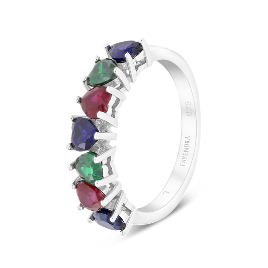 Sterling Silver 925 Ring Rhodium Plated Sapphire Corundum , Ruby Corundum , Emerald Zircon