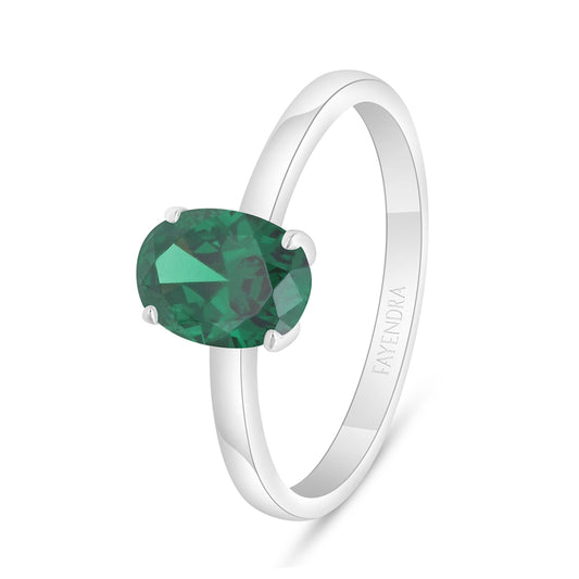 Sterling Silver 925 Ring Rhodium Plated Embedded With Emerald Zircon And White Zircon