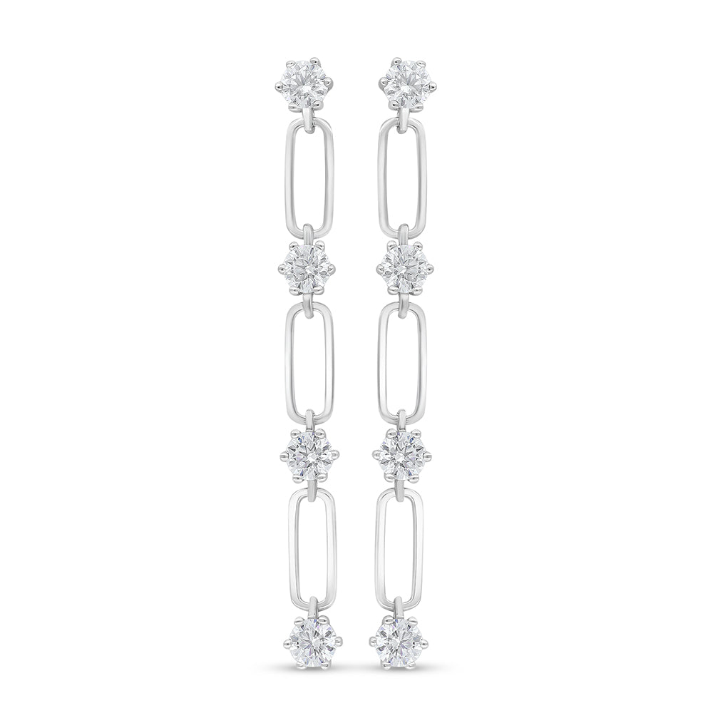 Sterling Silver 925 Earring Rhodium Plated Embedded With White Zircon