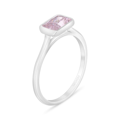 Sterling Silver 925 Ring Rhodium Plated Embedded With Pink Zircon