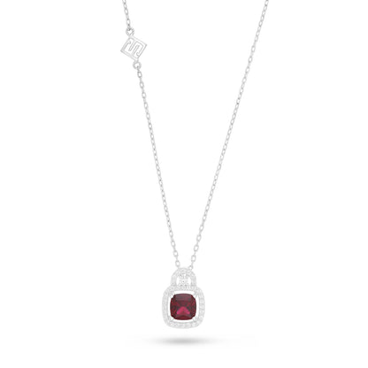 Sterling Silver 925 Necklace Rhodium Plated Embedded With Ruby Corundum And White Zircon