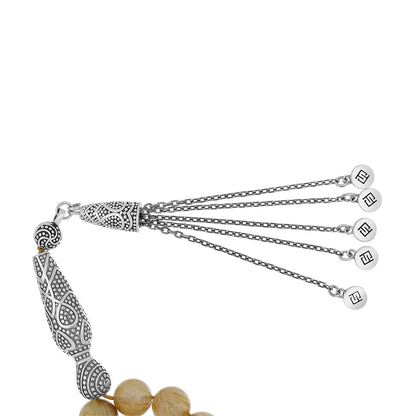 Rosary 33 Super Natural Rutile Round Bead 10 mm With Oxidized Silver 925 Set