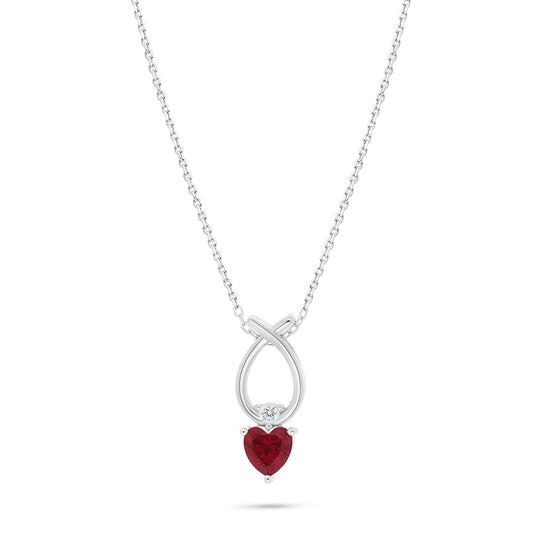 Sterling Silver 925 Necklace Rhodium Plated Embedded With Ruby Corundum And White Zircon