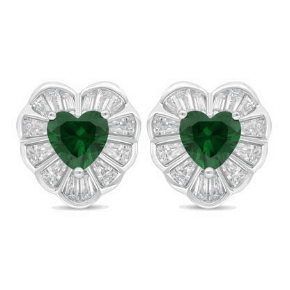 Sterling Silver 925 Earring Rhodium Plated Embedded With Emerald Zircon And White Zircon
