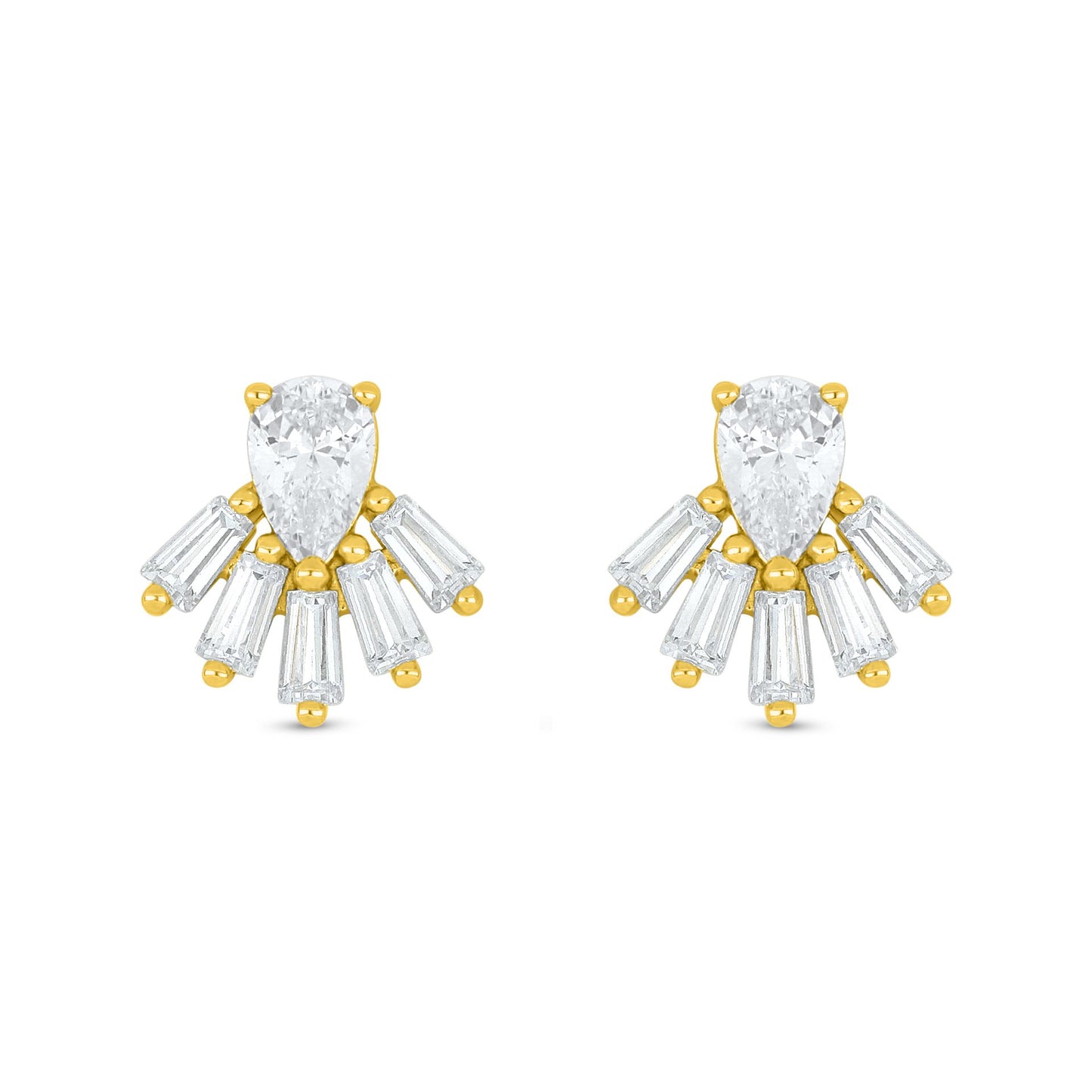 Sterling Silver 925 Earring Golden Plated Embedded With White Zircon