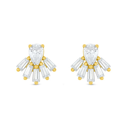 Sterling Silver 925 Earring Golden Plated Embedded With White Zircon