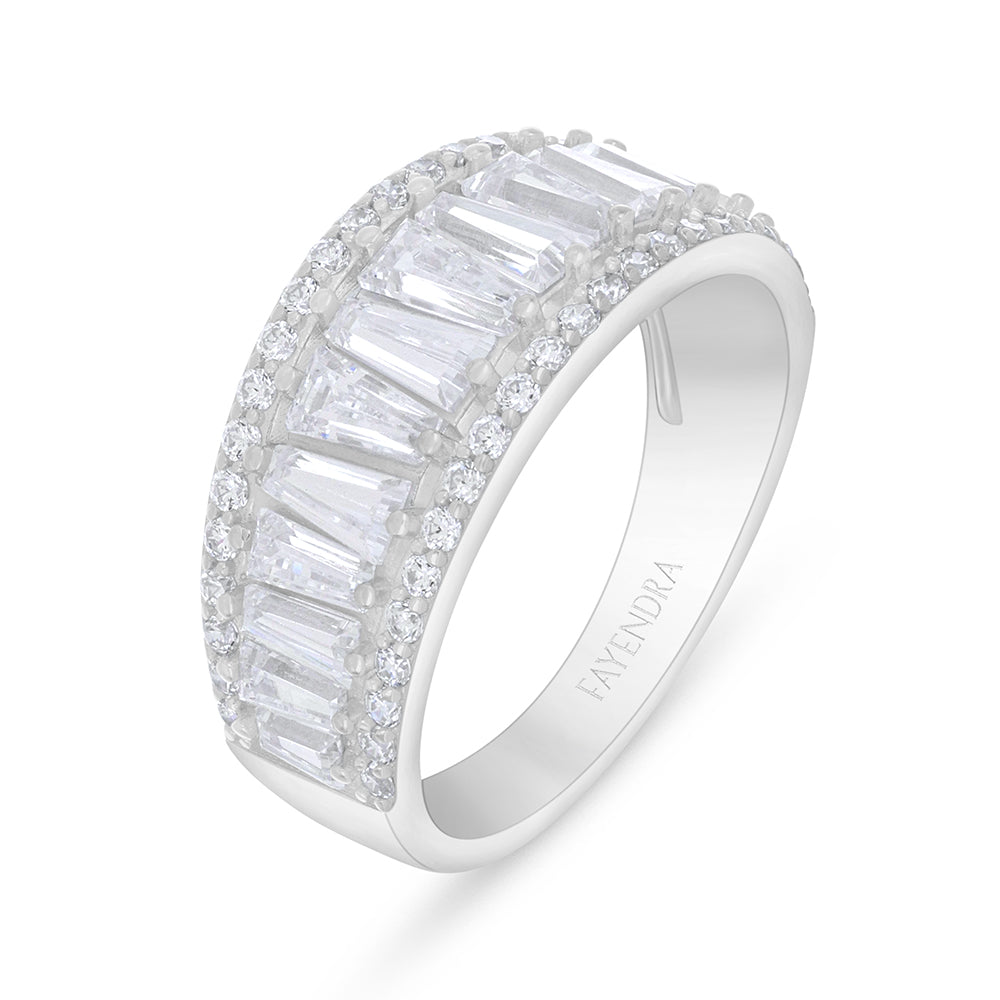 Sterling Silver 925 Ring Rhodium Plated Embedded With White Zircon