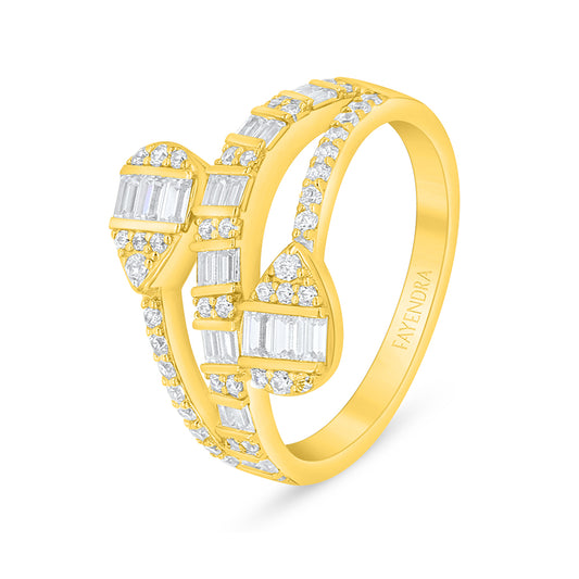 Sterling Silver 925 Ring Golden Plated Embedded With White Zircon