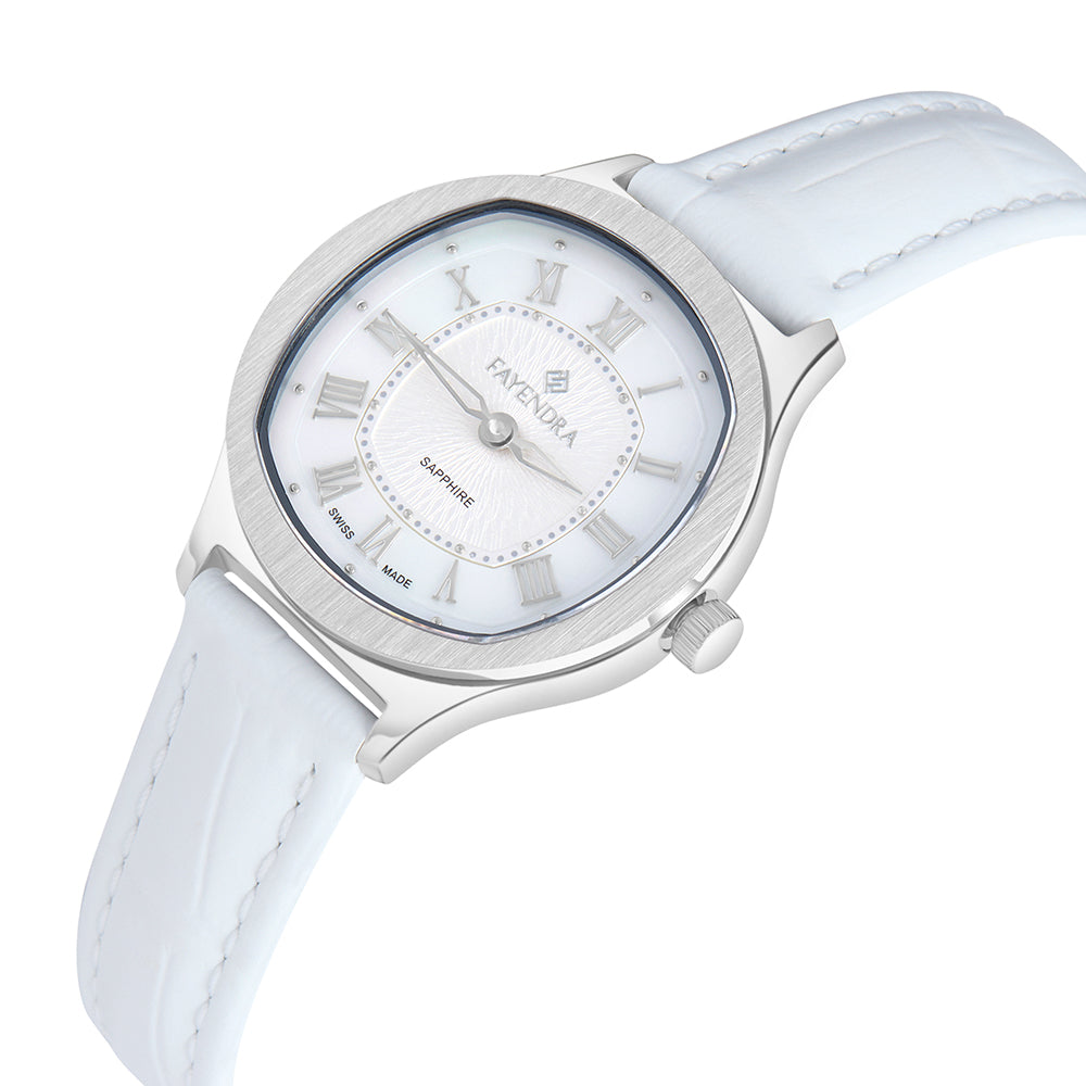 Stainless Steel 316L Watch Silver Color White Leather - WHITE MOP DIAL