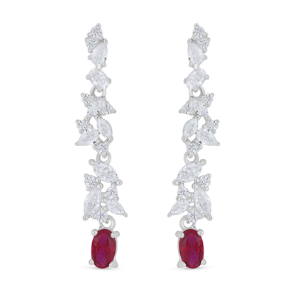 Sterling Silver 925 Earring Rhodium Plated Embedded With Ruby Corundum And White Zircon