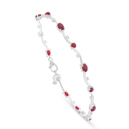Sterling Silver 925 Bracelet Rhodium Plated Embedded With Ruby Corundum And White Zircon