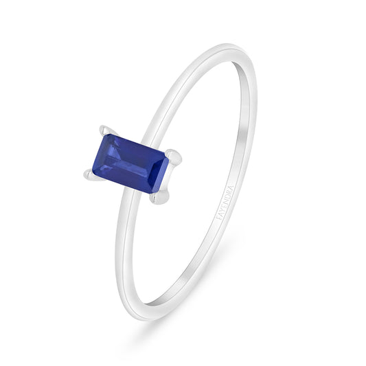 Sterling Silver 925 Ring Rhodium Plated Embedded With Sapphire Corundum