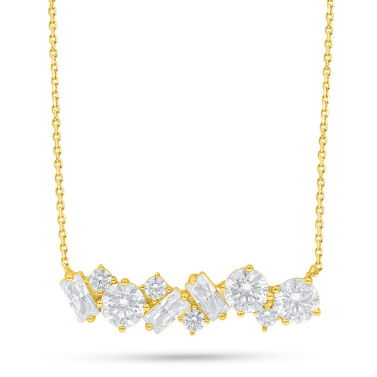 Sterling Silver 925 Necklace Golden Plated Embedded With White Zircon