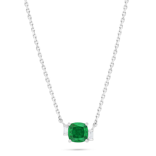 Sterling Silver 925 Necklace Rhodium Plated Embedded With Emerald Zircon And White Zircon
