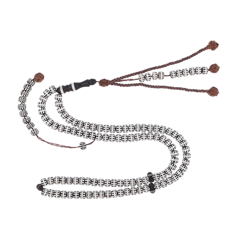 Rosary 100 Kuk Borhami 7*5 mm,Hand Inlaid Round Silver And White Enamel African Style, with Two Counters